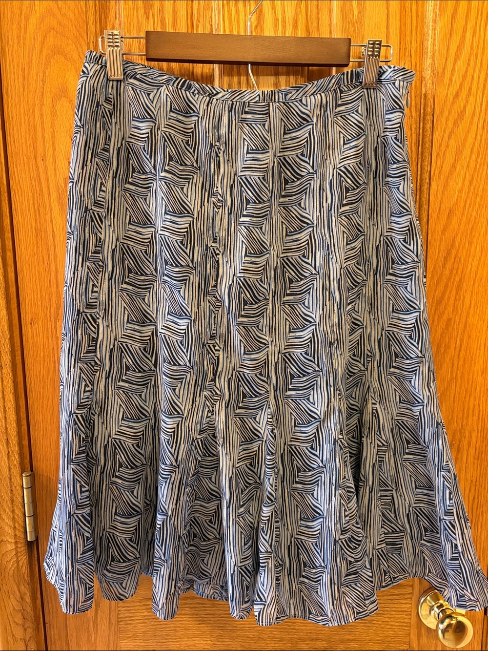 LOFT Navy and White Geometric A-Line Skirt